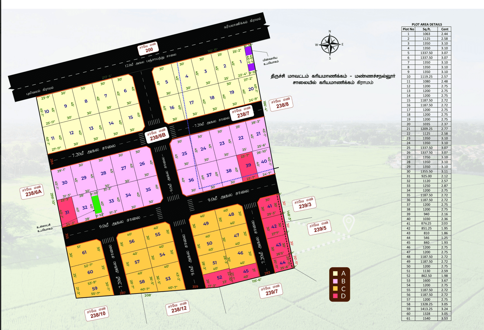 Golden City — Sanctioned layout, colour-coded by plot band, with the plot-area schedule